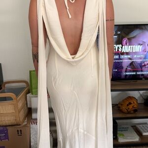 Elegant Ivory Maxi Dress with Draped Back